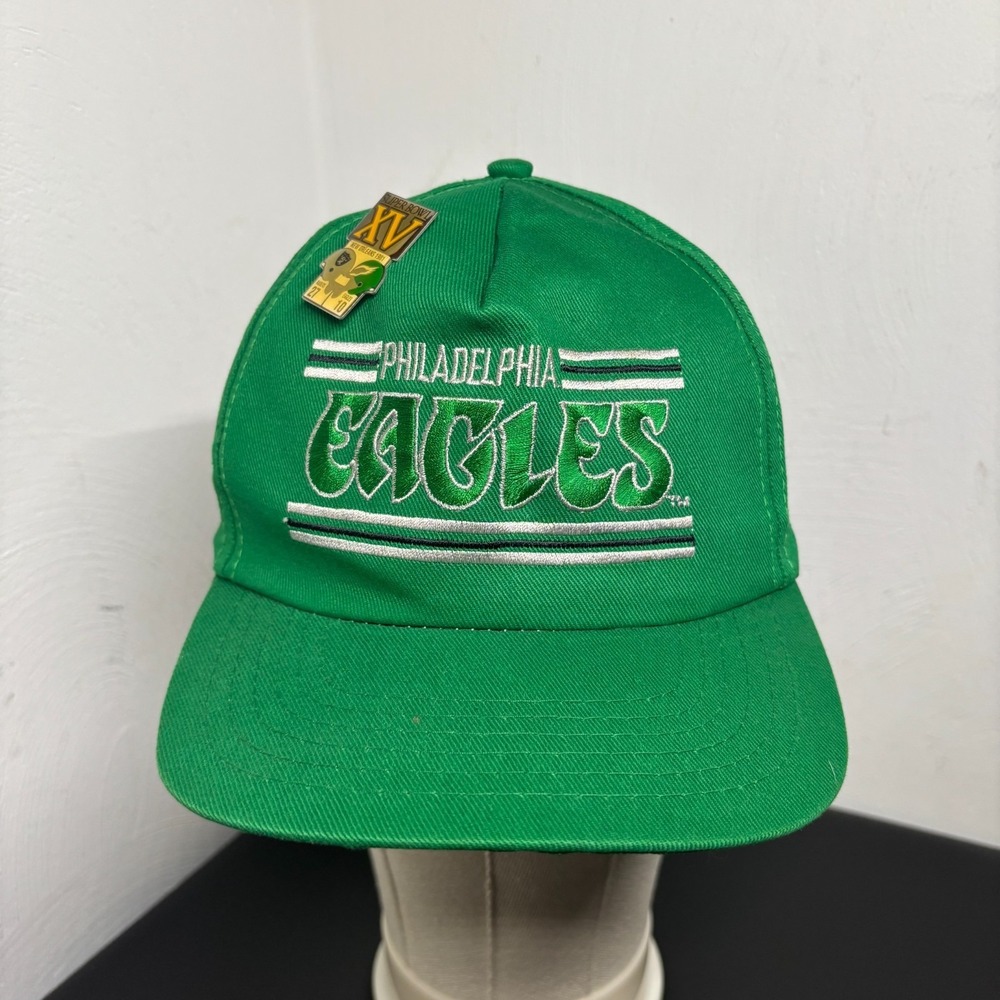 Vintage Philadelphia Eagles Snapback Hat Green Drew Pearson 1981 Superbowl Pin